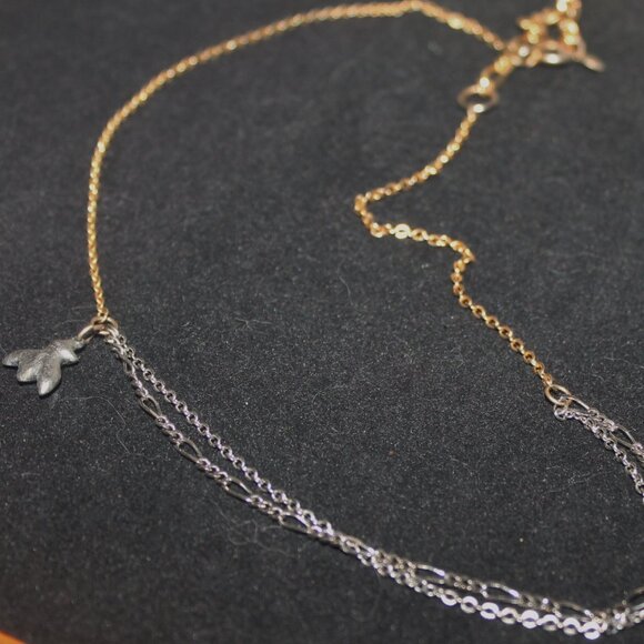 Mixed Media Multi Silver Gold Tone Chain Pewter Bee Necklace Designer B in Heart - Picture 1 of 9